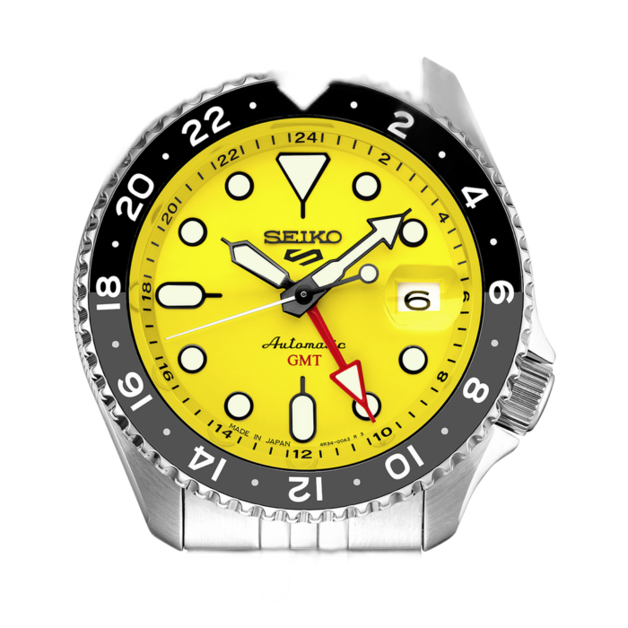 Seiko 5 Sport SKX GMT US Special Creation Automatic Yellow Dial Silver Steel Strap Watch for Men - SSK017K1 - Image 2